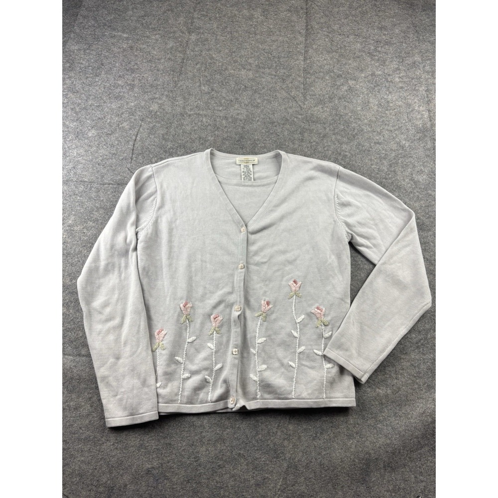VTG Yarnworks Women's S Sweater Cardigan Flower‎ Embroidered Cottage Core Fairy